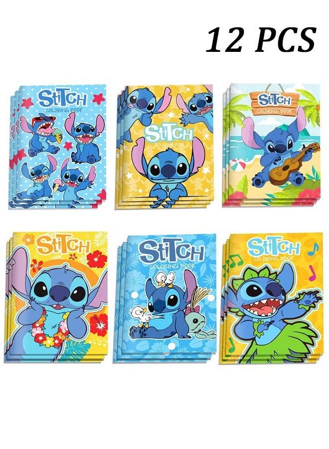 عام مجموعة كتب تلوين ستيتش أنمي مكونة من 12 قطعة - مجموعة أدوات فنية إبداعية للرسم الكرتوني، نشاط حفلات نابض بالحياة للأطفال والكبار - Image 1